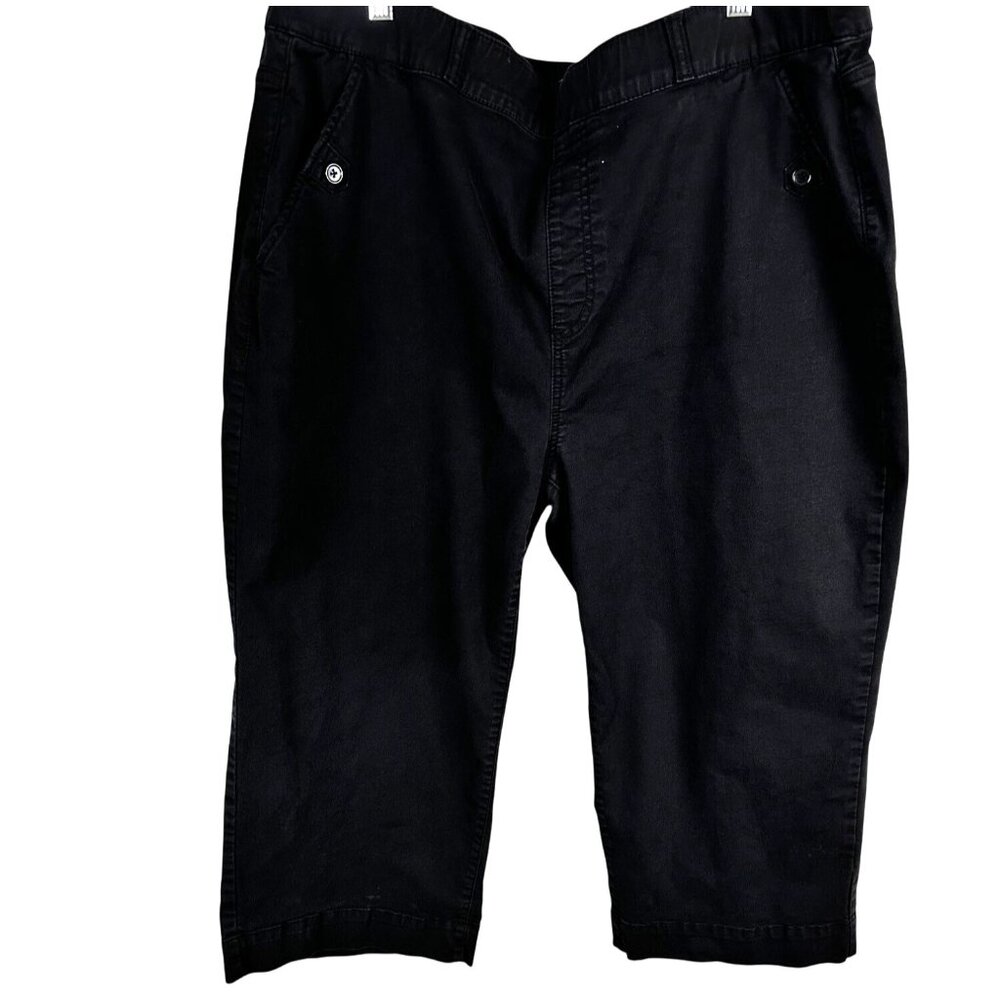 Terra & Sky 2X Relaxed Fit Cargo Pants With Button Pockets Womens Black